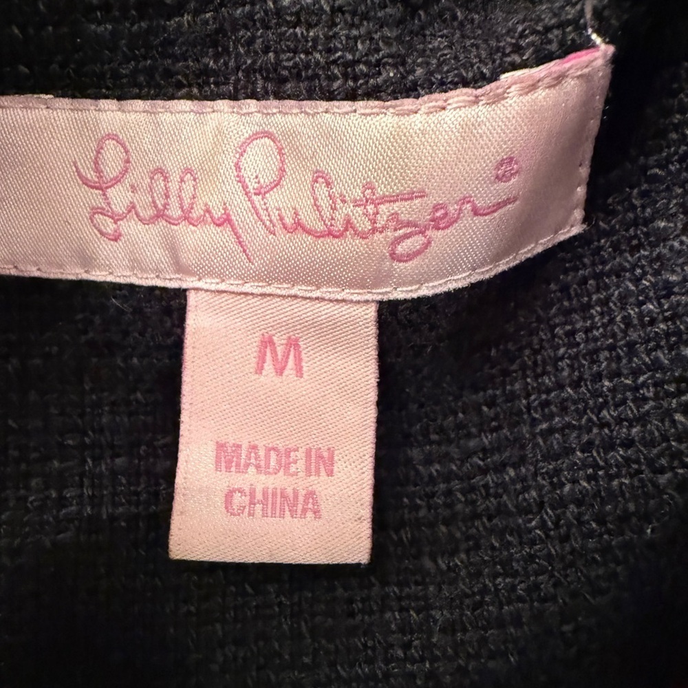 Lilly Pulitzer Ruffle Black Trench Coat with Pink Lining - Picture 7 of 16